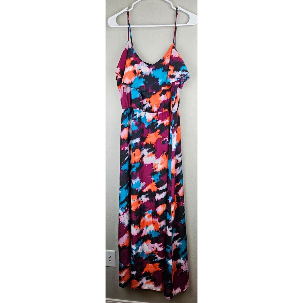 Loft Women's Size 12 Colorful Maxi Dress Ruffles Adjustable Straps
